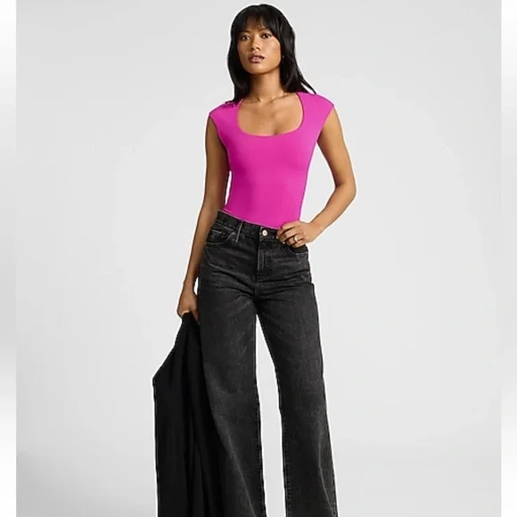 NWT Express Compression Square Neck Fuchsia Bodysuit XL - Picture 2 of 6